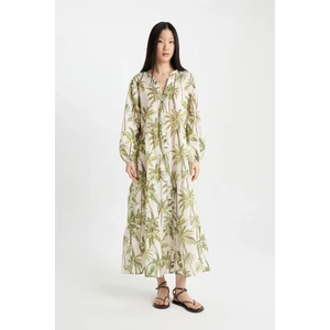 Desenli Uzun Kollu Maxi Plaj Elbisesi-Fall in Love B5790AX24SM
