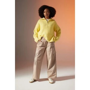 Wide Leg Kargo Cepli Yüksek Bel Standart Boy Gabardin Pantolon B8659AX23CW