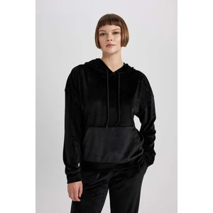 Regular Fit Kapüşonlu Kanguru Cepli Kadife Basic Sweatshirt W1975AZ23WN