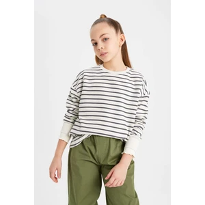 Kız Çocuk Relax Fit Bisiklet Yaka Çizgili Sweatshirt B7378A824SP