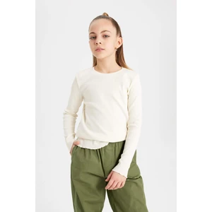 Kız Çocuk Slim Fit Dar Kesim Bisiklet Yaka Ribana Uzun Kollu Tişört B7452A824SP