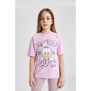 Kız Çocuk Disney Mickey & Minnie Oversize Geniş Kalıp Bisiklet Yaka Kısa Kollu Tişört C0145A824SM