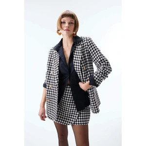 Oversize Fit Kazayağı Desenli Dokulu Tuvit Blazer Ceket V4333AZ23WN