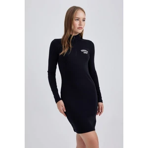 Coool Bodycon Yarım Balıkçı Yaka Fitilli Kaşkorse Uzun Kollu Mini Elbise B2467AX23AU