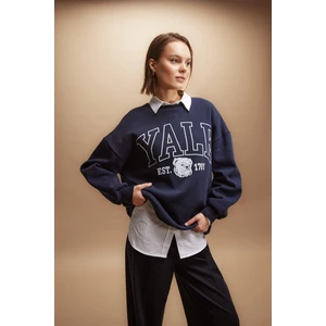 Yale University Oversize Geniş Kalıp Bisiklet Yaka Baskılı Kalın Kumaş Sweatshirt B2539AX23WN