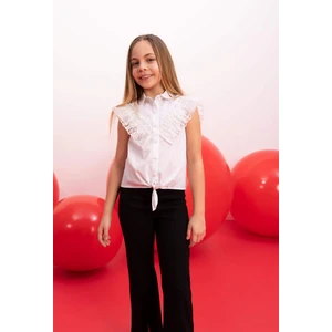 Kız Çocuk 23 Nisan Çocuk Bayramı Poplin Kısa Kollu Beyaz Gömlek B5114A824SM