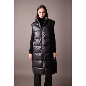 Su Geçirmez Relax Fit Suni Deri Uzun Şişme Yelek A1008AX23AU