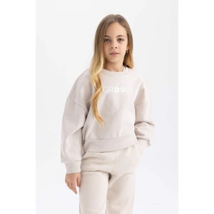 Kız Çocuk Relax Fit Bisiklet Yaka Baskılı Kalın Sweatshirt B4675A823WN