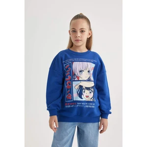 Kız Çocuk Relax Fit Bisiklet Yaka Baskılı Sweatshirt B4673A823WN