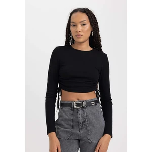 Fitted Basic Uzun Kollu Crop Tişört V4125AZ23AU