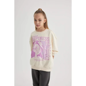 Kız Çocuk Relax Fit Bisiklet Yaka Baskılı Sweatshirt B4673A823WN