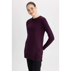 Regular Fit Bisiklet Yaka Yırtmaçlı Basic Düz Triko Kazak Tunik H3431AZ23WN