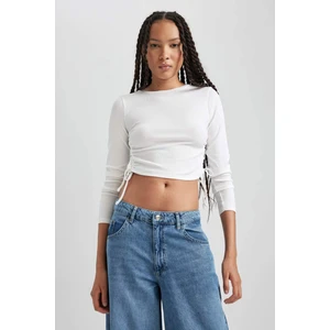 Fitted Basic Uzun Kollu Crop Tişört