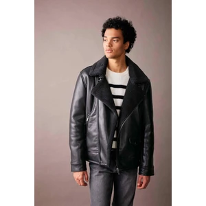Slim Fit Dar Kesim Astarlı Fermuarlı Suni Deri Mont A4392AX23WN