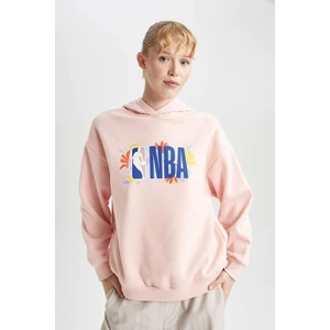 DeFactoFit NBA Wordmark Oversize Fit Kapüşonlu Kalın Sweatshirt B3423AX23AU