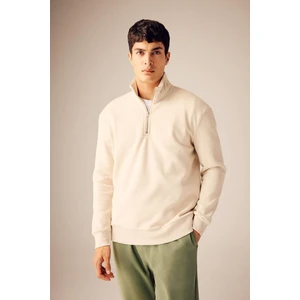 Comfort Regular Fit Rahat Kalıp Fermuarlı Dik Yaka Basic Düz Sweatshirt X7405AZ23AU