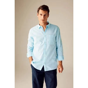 Regular Fit Polo Yaka Keten Karışımlı Uzun Kollu Gömlek M9437AZ23SM