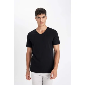 Slim Fit Dar Kesim V Yaka Basic Düz Kısa Kollu %100 Pamuk Tişört M7668AZ23SP
