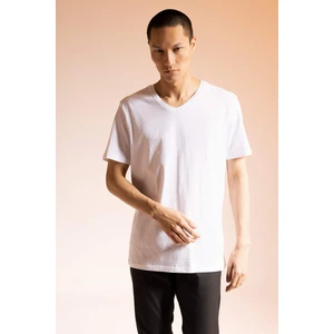 Slim Fit Dar Kesim V Yaka Basic Düz Kısa Kollu %100 Pamuk Tişört M7668AZ23SP