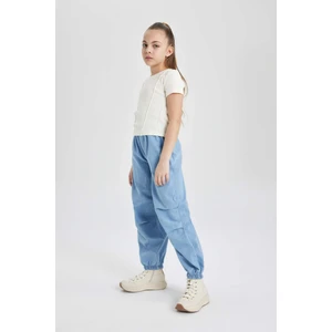 Kız Çocuk Beli ve Paçası Lastikli Cepli Paraşüt Jogger Jean Pantolon A6234A824SM