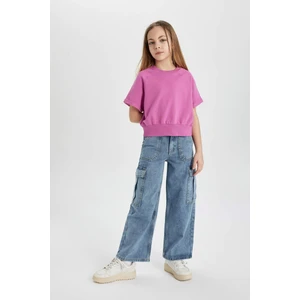 Kız Çocuk Kargo Fit Geniş Paça Jean Pantolon B4950A824SP