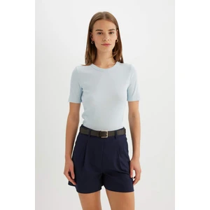Slim Fit Dar Kesim Bisiklet Yaka Fitilli Kaşkorse Basic Düz Kısa Kollu Tişört C0097AX24SM