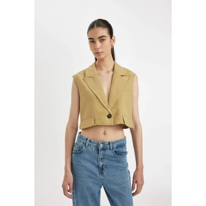 Crop Ceket Yaka Basic Düz Blazer Yelek D1199AX24SM