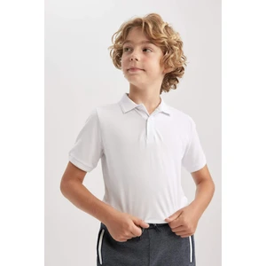 Erkek Çocuk Beyaz Pike Kısa Kollu Polo Basic Düz Okul Tişörtü K1689A623AU
