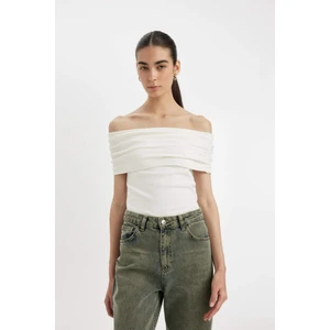 Slim Fit Dar Kesim Omuzu Açık Ribana Kısa Kollu Tişört D2906AX24SM