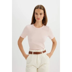 Slim Fit Dar Kesim Bisiklet Yaka Fitilli Kaşkorse Basic Düz Kısa Kollu Tişört C0097AX24SM