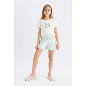Kız Çocuk Pijama Takımı Bisiklet Yaka Baskılı Kısa Kollu Üst Şort D2915A824SM