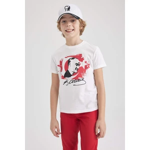 Erkek Çocuk Atatürk Baskılı Kısa Kollu Beyaz Tişört Z5403A623SM