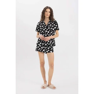 Pijama Takım Kalp Desenli Kısa Kollu Şort Beli Lastikli Altı-Fall in Love D0948AX24SM