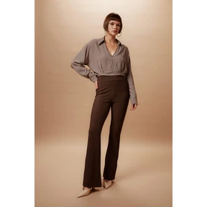 Yüksek Bel Basic Düz İspanyol Paça Uzun Tayt