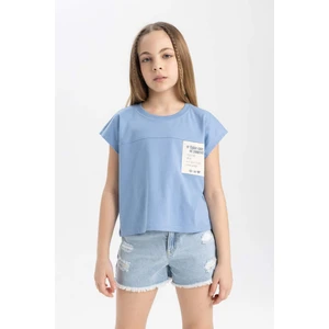 Kız Çocuk Boxy Fit Bisiklet Yaka Baskılı Kısa Kollu Tişört C4507A824SM