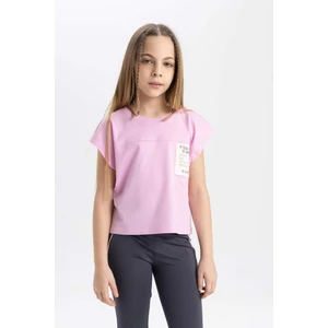 Kız Çocuk Boxy Fit Bisiklet Yaka Baskılı Kısa Kollu Tişört C4507A824SM