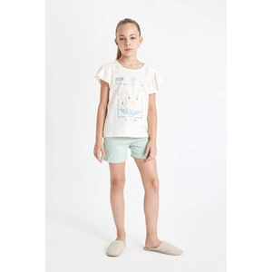 Kız Çocuk Pijama Takımı Bisiklet Yaka Baskılı Kısa Kollu Üst Şort C8497A824SM