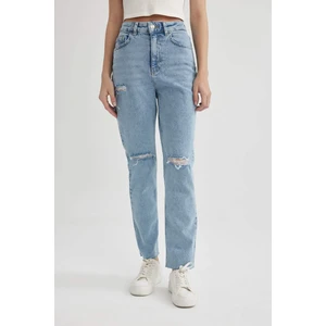 Mary Vintage Straight Fit Yırtık Detaylı Yüksek Bel Paça Ucu Kesik Bilek Boy Jean Yıkamalı Pantolon C1317AX24SM