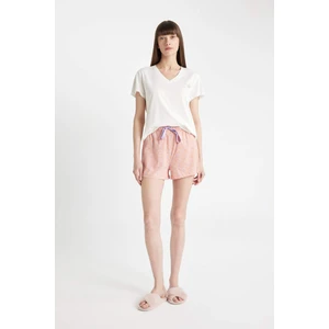 Fall in Love Pijama Takımı V Yaka Basic Düz Üst Desenli Şort Alt C7899AX24HS