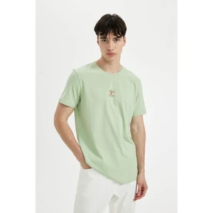 Slim Fit Dar Kesim Bisiklet Yaka Baskılı Kısa Kollu Tişört C6913AX24SM