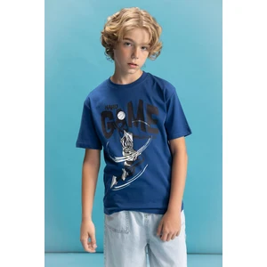 Erkek Çocuk Bisiklet Yaka Renk Şekil Değiştiren Baskılı Kısa Kollu Tişört C6259A824HS