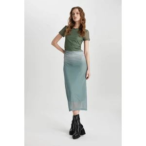 Bodycon Bisiklet Yaka Degrade Kısa Kollu Midi Tül Elbise C5926AX24SP