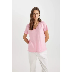 Regular Fit V Yaka Basic Düz %100 Pamuk Kısa Kollu Tişört W9578AZ24SM