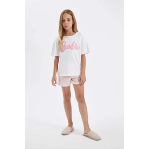 Kız Çocuk Barbie Pijama Takımı Boxy Fit Kısa Kollu Üst Şort C8504A824SM