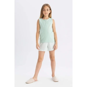 Kız Çocuk Pijama Takımı Kolsuz Üst Kareli Şort C8498A824SM