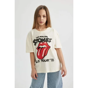 Kız Çocuk Rolling Stones Oversize Geniş Kalıp Bisiklet Yaka Kısa Kollu Tişört C1720A824SM
