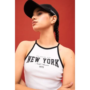 DeFactoFit Crop Bisiklet Yaka Baskılı Ribana Atlet B8972AX24SM
