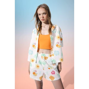 Coool Oversize Geniş Kalıp Desenli Pijama Yaka Kısa Kollu Gömlek D5117AX24HS