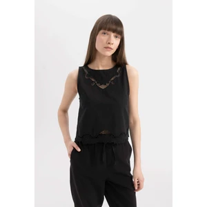 Regular Fit Yuvarlak Yaka Keten Karışımlı Kolsuz Bluz B5442AX24SM