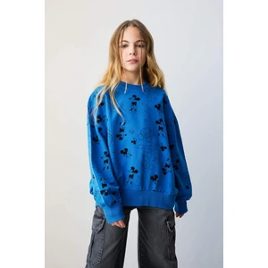 Kız Çocuk Disney Mickey & Minnie Oversize Geniş Kalıp Bisiklet Yaka Sweatshirt B9882A824SP